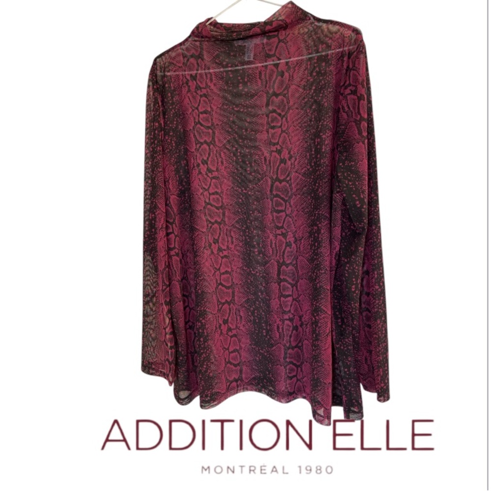 2X Addition Elle Sheer Mock Neck Top: Animal Print in Wine and Black